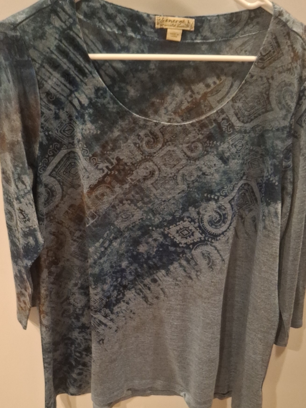 Energie Blue Paisley-Print Long-Sleeve Scoop Neck Top